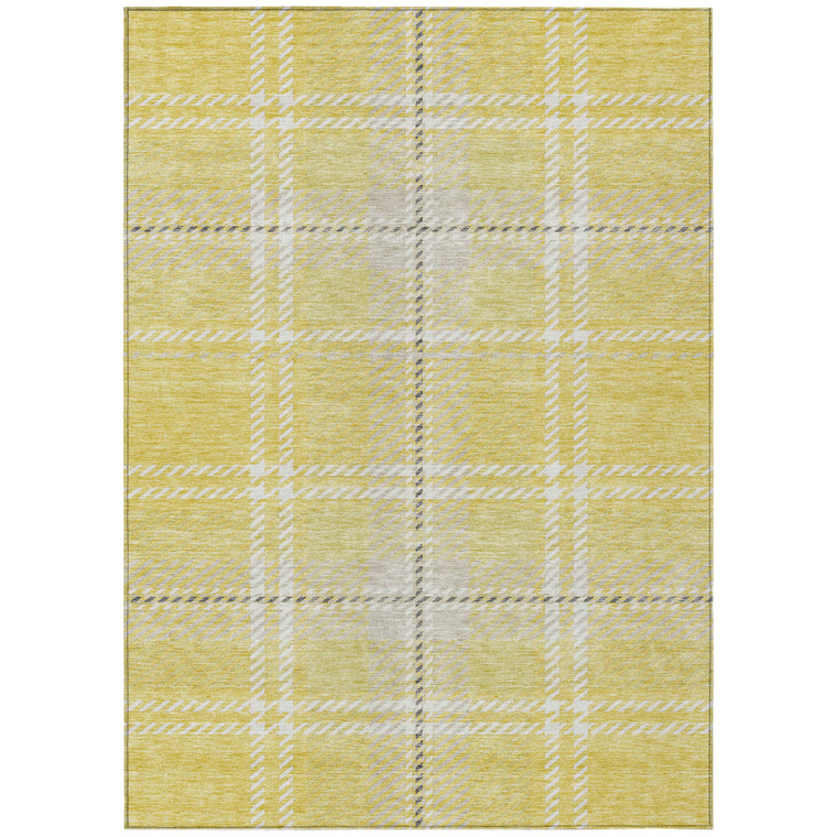 5' X 8' Yellow Black And Ivory Plaid Washable Indoor Outdoor Area Rug
