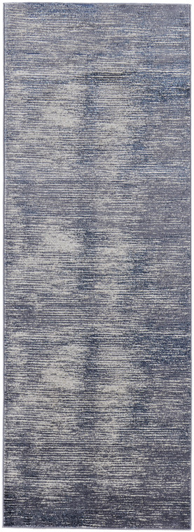 8' Blue Ivory And Gray Striped Distressed Runner Rug