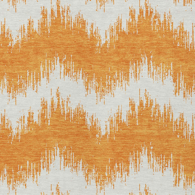5' X 8' Orange And Ivory Chevron Washable Indoor Outdoor Area Rug
