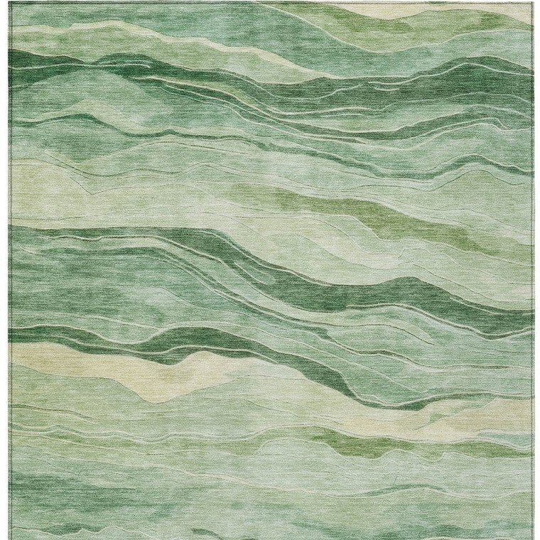 5' X 8' Green Striped Washable Indoor Outdoor Area Rug