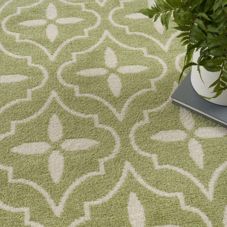 4' X 6' Green And Ivory Geometric Indoor Outdoor Area Rug