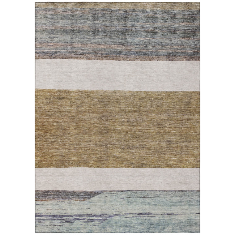 3' X 5' Brown Ivory And Blue Abstract Washable Indoor Outdoor Area Rug