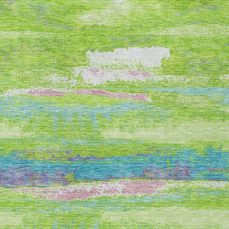 3' X 5' Lime Green And Sky Blue Abstract Washable Indoor Outdoor Area Rug