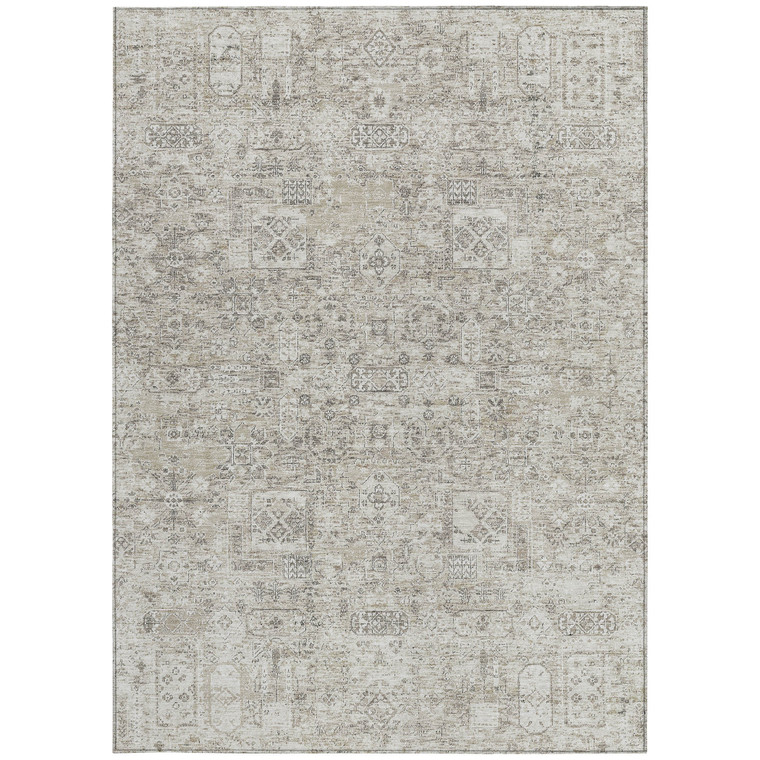 3' X 5' Taupe Beige And Gray Floral Washable Indoor Outdoor Area Rug