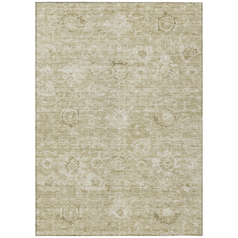 5' X 8' Beige And Brown Damask Washable Indoor Outdoor Area Rug