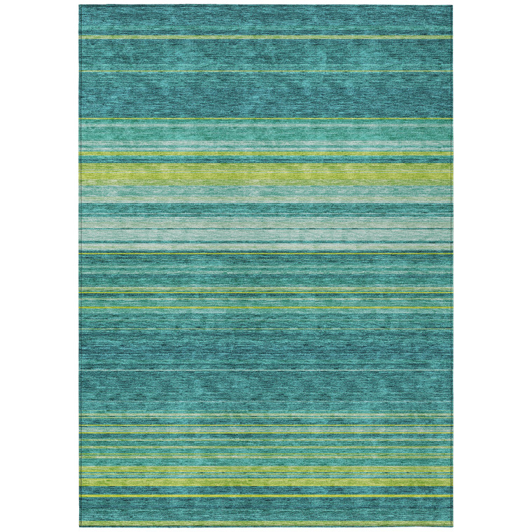 3' X 5' Teal Blue Lime Green And Turquoise Striped Washable Indoor Outdoor Area Rug