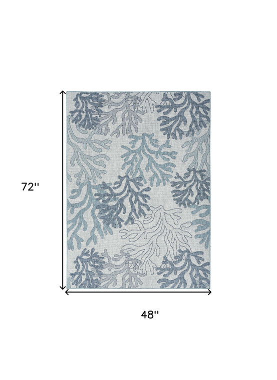 4' X 6' Navy Blue Ivory And Blue Nautical Indoor Outdoor Area Rug