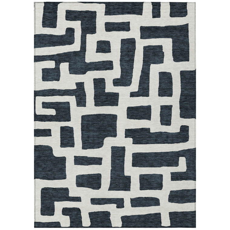 5' X 8' Black And Ivory Abstract Washable Indoor Outdoor Area Rug Transitional Style - Black, Ivory Color