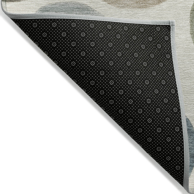 3' X 5' Ivory Fern Green And Teal Blue Geometric Washable Indoor Outdoor Area Rug