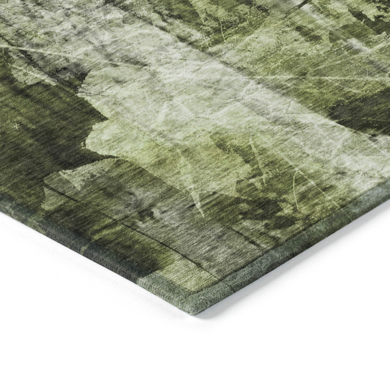5' X 8' Green Floral Washable Non Skid Indoor Outdoor Area Rug - Green