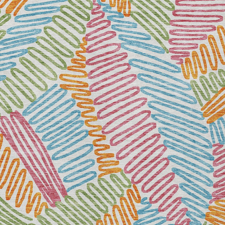 5' X 8' Blue Green And Pink Floral Washable Indoor Outdoor Area Rug