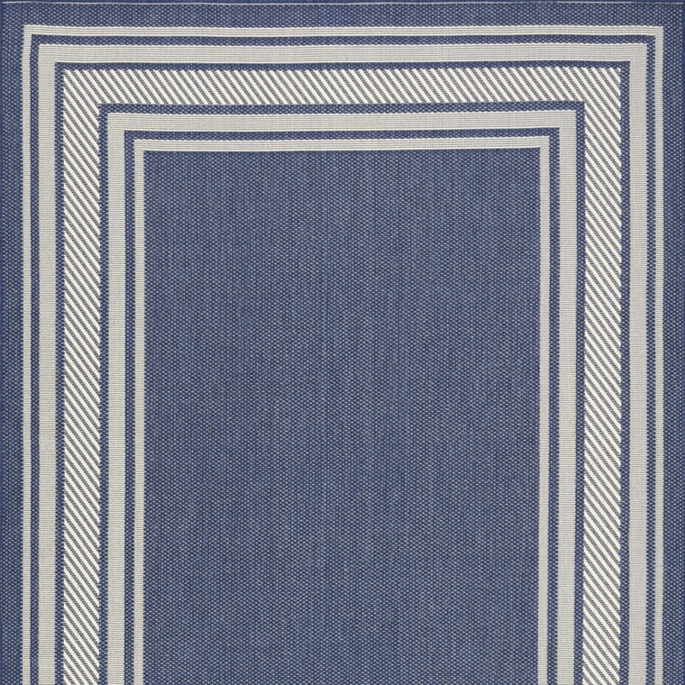 5' X 7' Denim Blue And Ivory Geometric Indoor Outdoor Area Rug