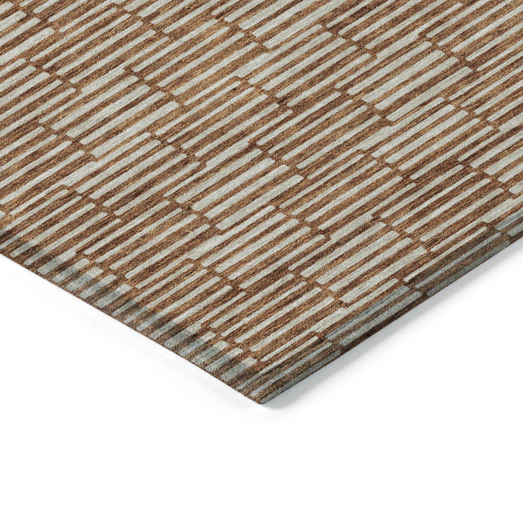 3' X 5' Copper And Beige Geometric Washable Indoor Outdoor Area Rug - Copper, Beige
