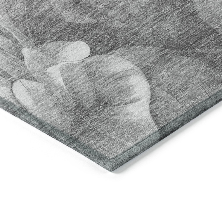 3' X 5' Gray And Charcoal Floral Washable Indoor Outdoor Area Rug Transitional Style - Gray, Silver Color