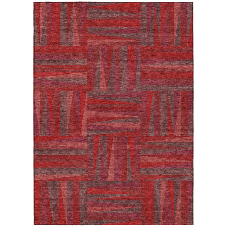 3' X 5' Red And Brown Geometric Washable Indoor Outdoor Area Rug