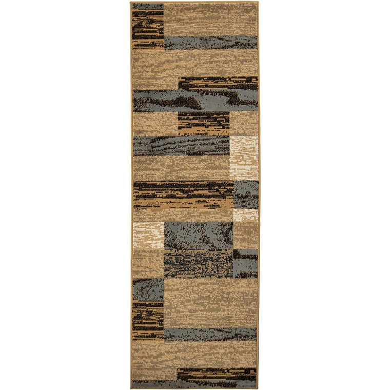 10' Blue And Beige Patchwork Runner Rug