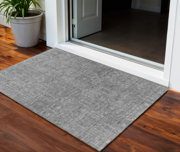 3' X 5' Gray And Charcoal Southwestern Washable Indoor Outdoor Area Rug