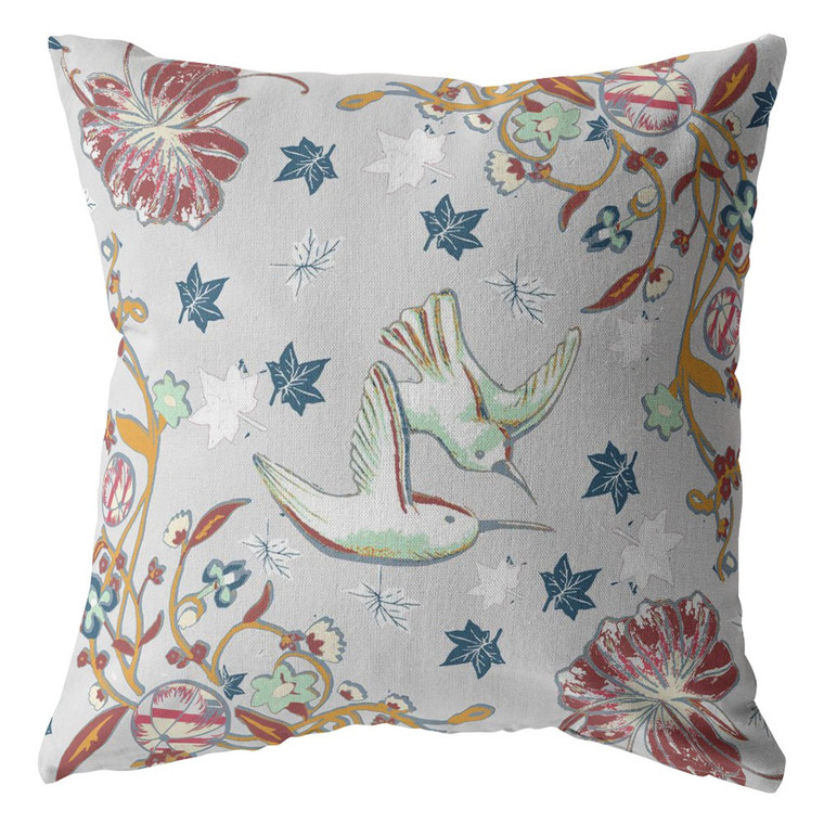 20" Gray Bird and Nature Indoor Outdoor Throw Pillow