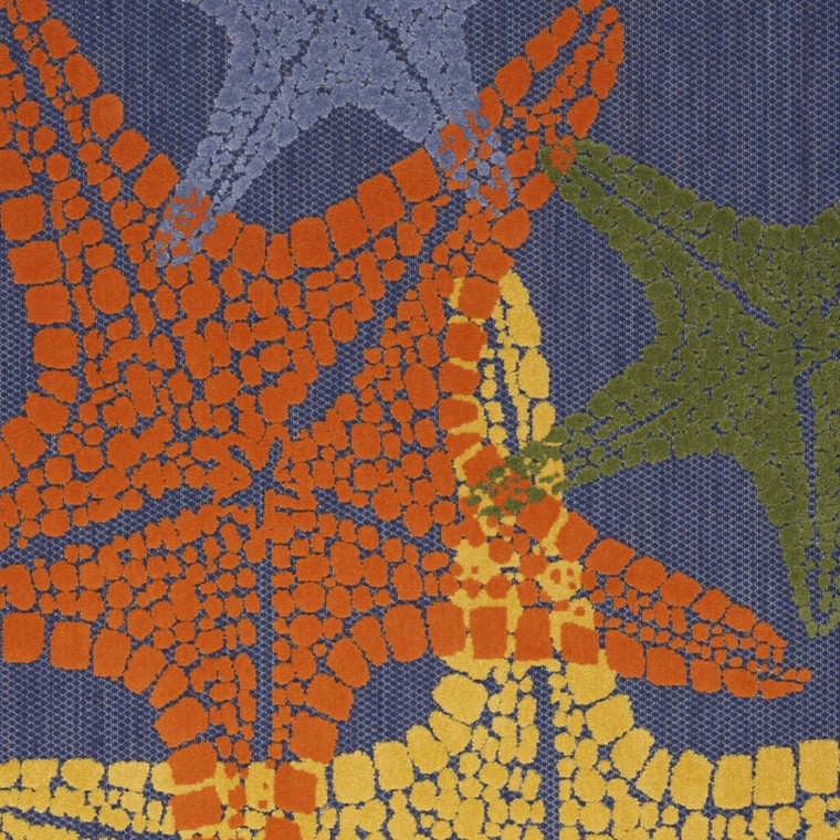 5' X 8' Blue Yellow And Orange Starfish Indoor Outdoor Area Rug - Blue, Yellow, Orange