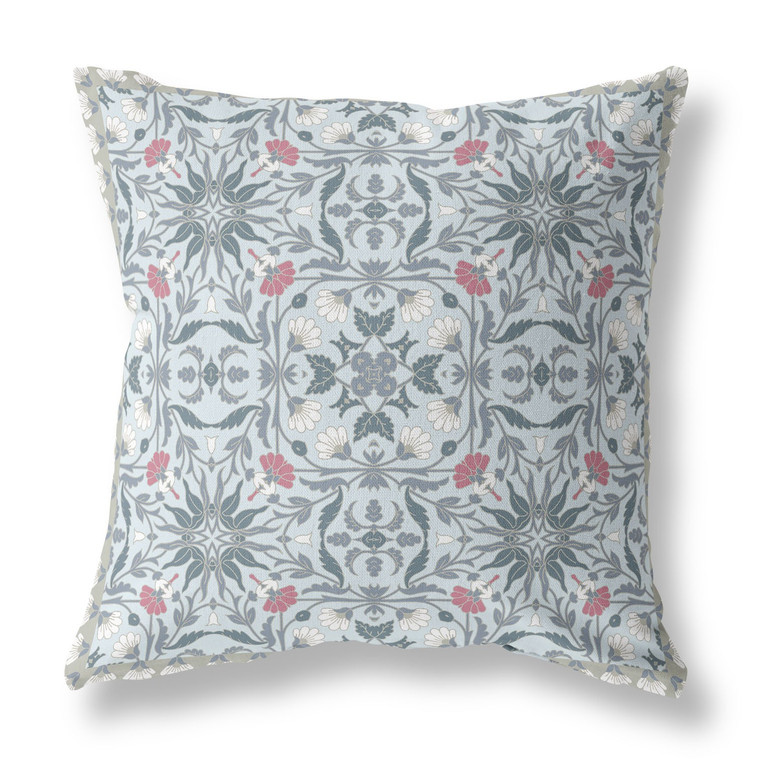 20” Powder Blue Paisley Indoor Outdoor Throw Pillow