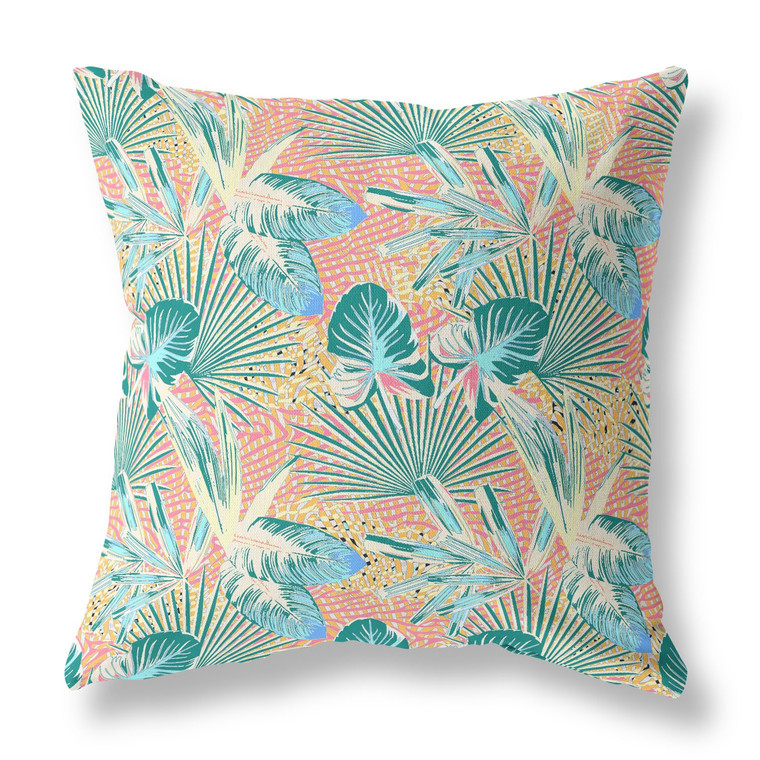 26” Blue Peach Tropical Indoor Outdoor Throw Pillow