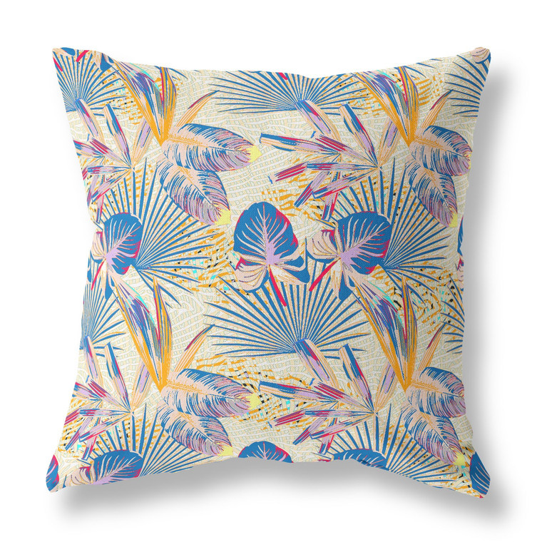 20” Blue Cream Tropical Indoor Outdoor Throw Pillow