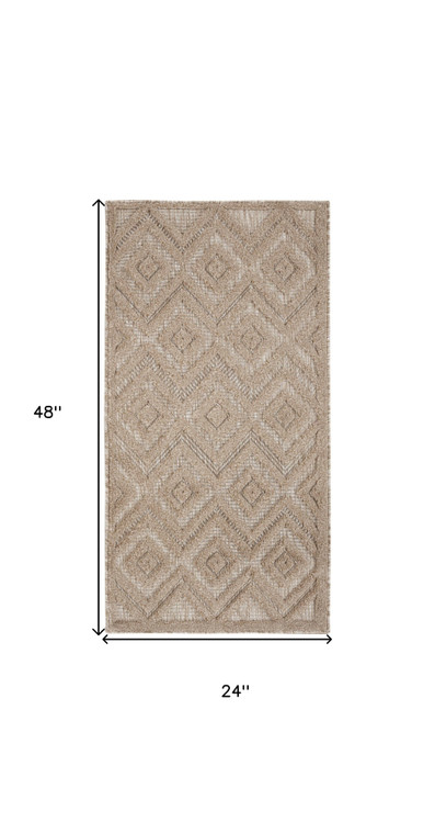 2' X 4' Natural And Beige Geometric Indoor Outdoor Area Rug