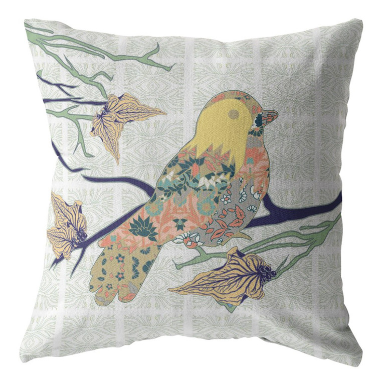 20" Light Green Sparrow Indoor Outdoor Throw Pillow