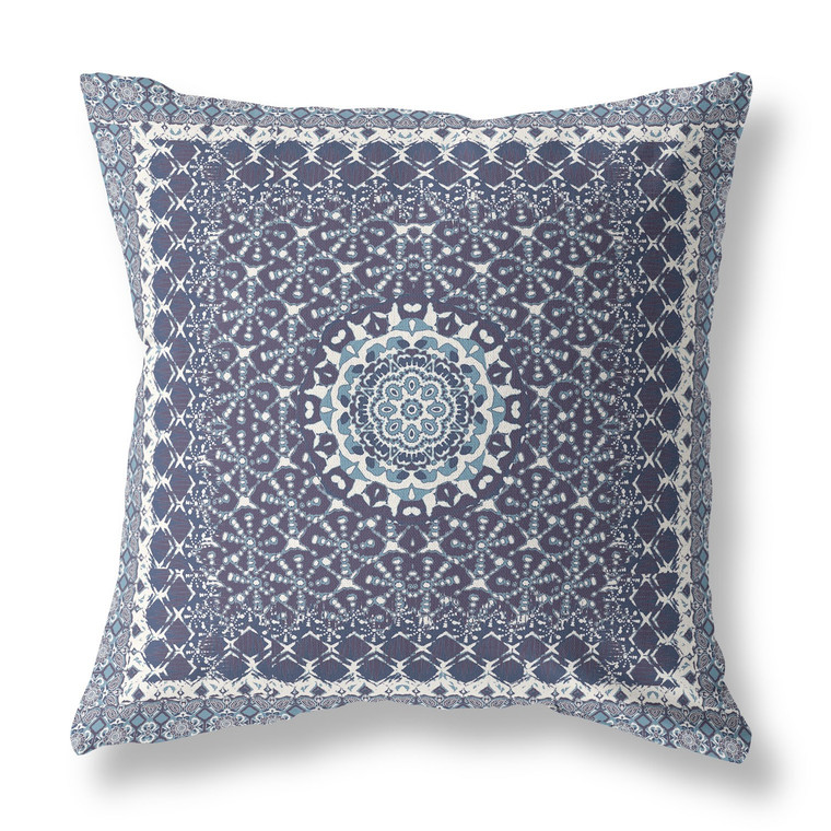 26” Slate Blue Holy Floral Indoor Outdoor Throw Pillow
