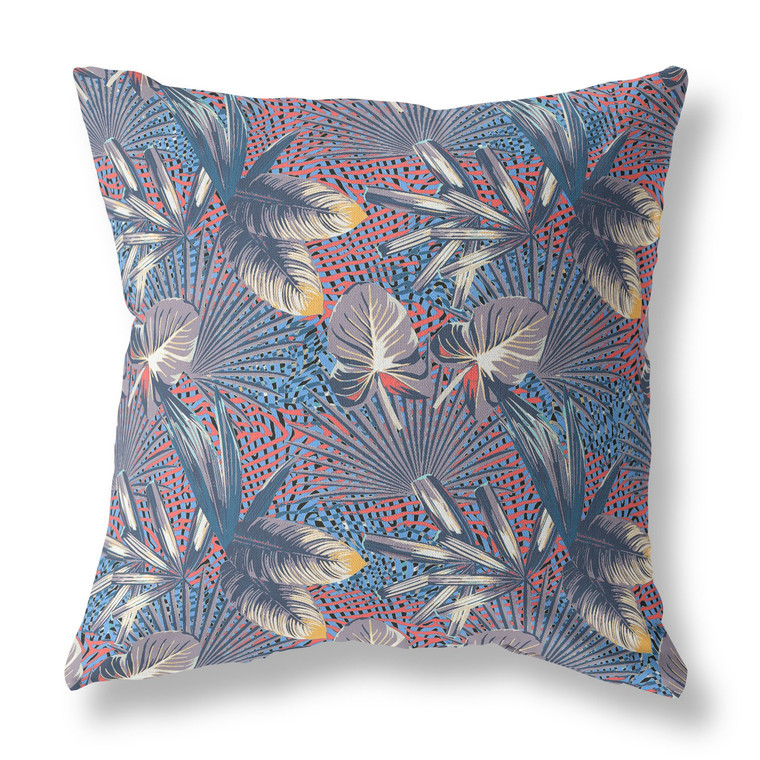 20” Indigo Red Tropical Indoor Outdoor Throw Pillow