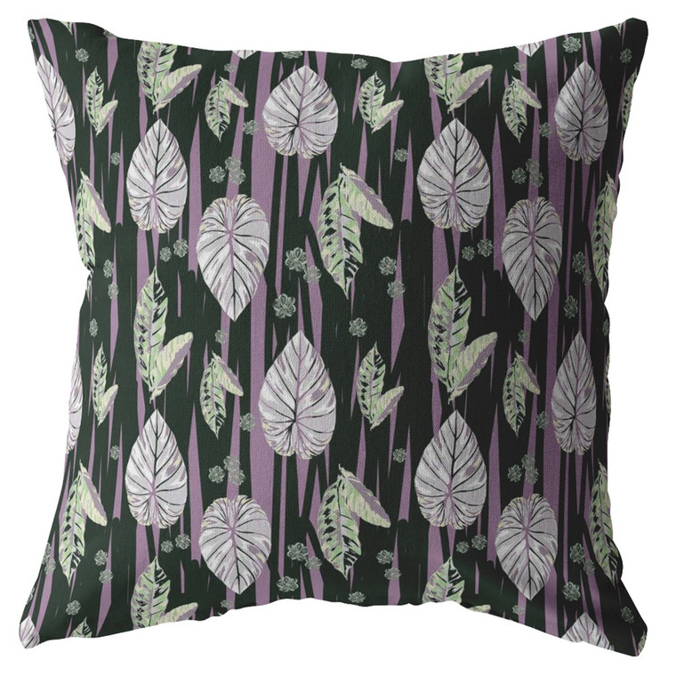 20” Black Purple Fall Leaves Indoor Outdoor Throw Pillow