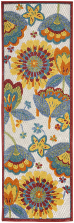8' Yellow And Red Indoor Outdoor Runner Rug