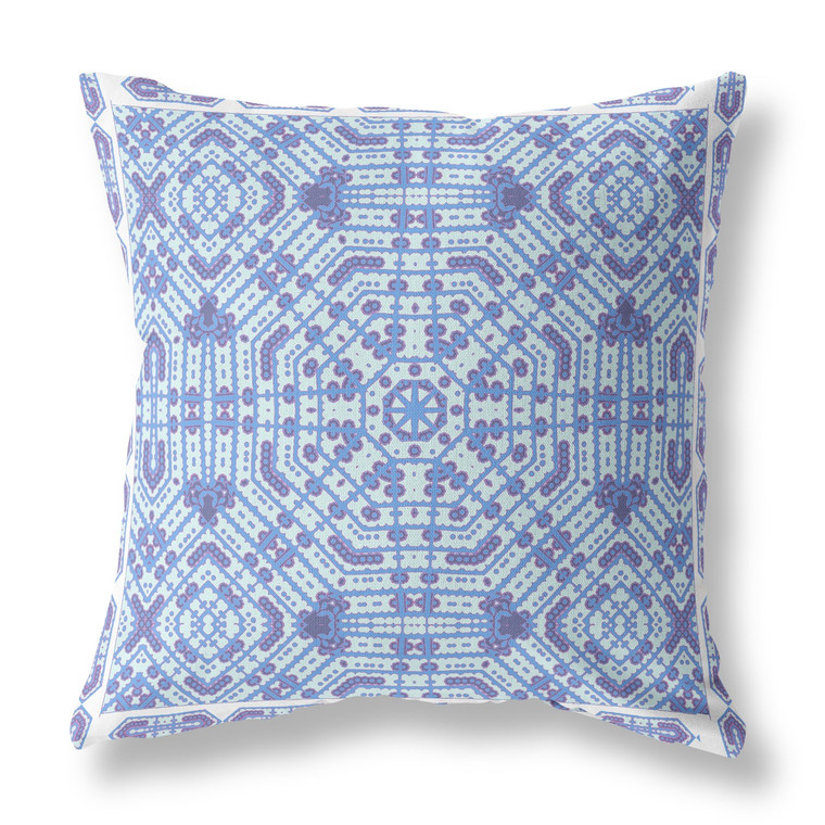 26” Cyan Blue Geostar Indoor Outdoor Throw Pillow