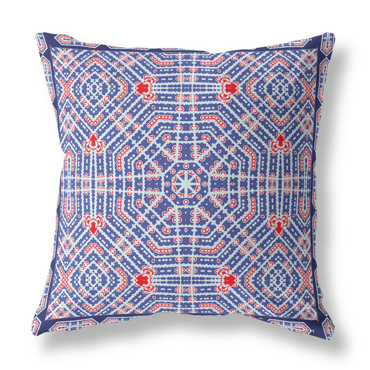 20” Blue Red Geostar Indoor Outdoor Throw Pillow
