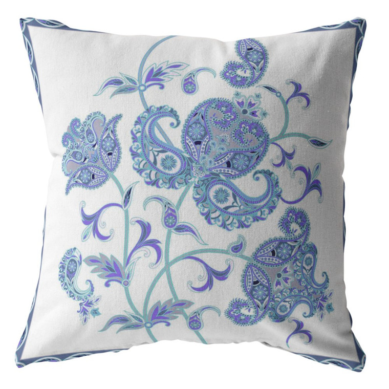 26” Blue White Wildflower Indoor Outdoor Throw Pillow