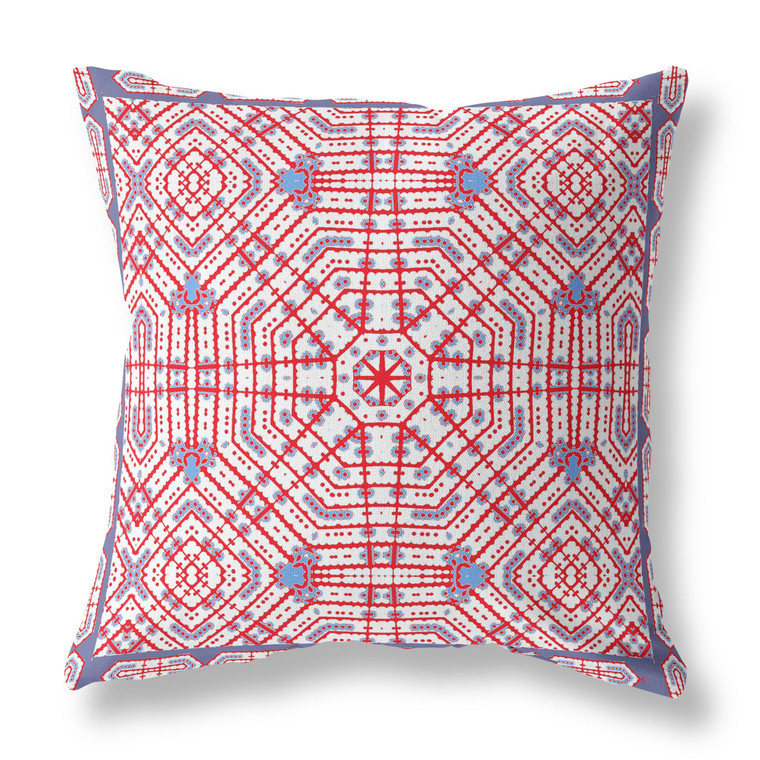26” Red White Geostar Indoor Outdoor Throw Pillow
