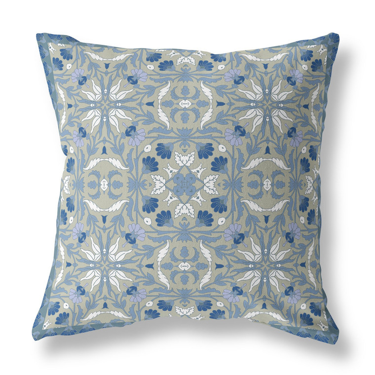 20” Gray Indigo Paisley Indoor Outdoor Throw Pillow