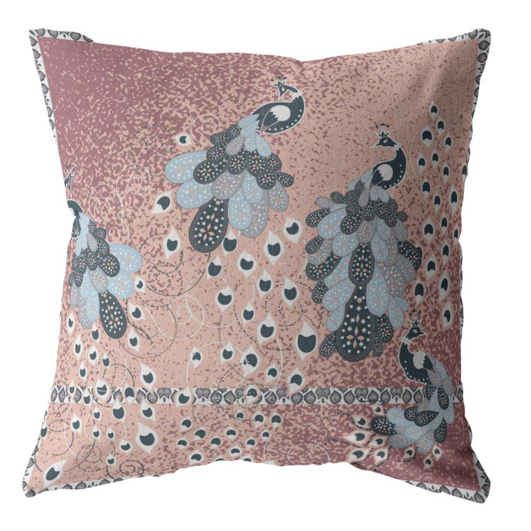 20” Dusty Pink Boho Bird Indoor Outdoor Throw Pillow