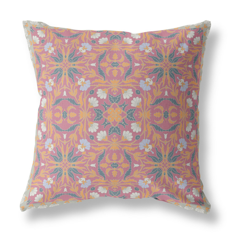 26” Magenta Orange Paisley Indoor Outdoor Throw Pillow