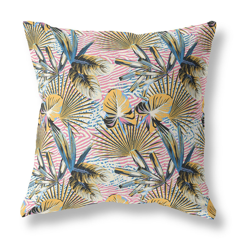 20” Gold Pink Tropical Indoor Outdoor Throw Pillow
