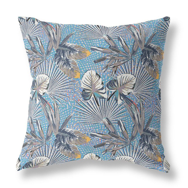 20” Gray Blue Tropical Indoor Outdoor Throw Pillow