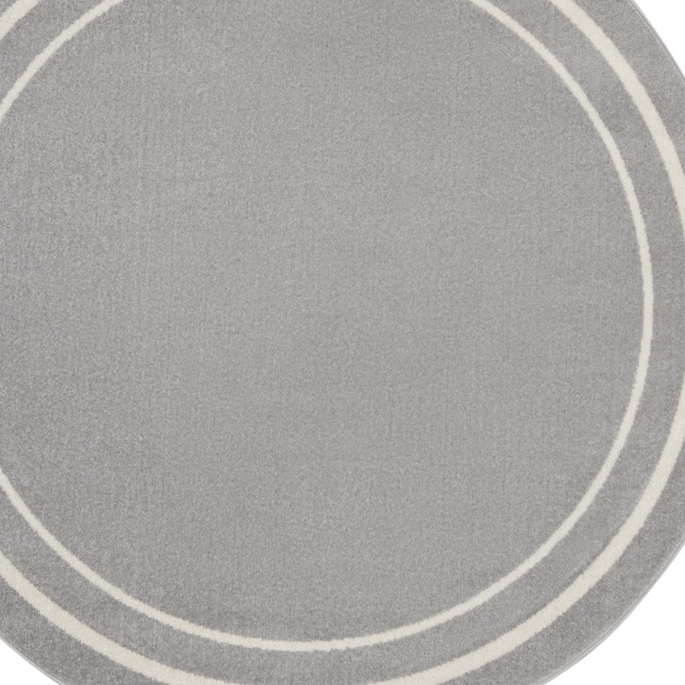 8' Gray And Ivory Round Indoor Outdoor Area Rug