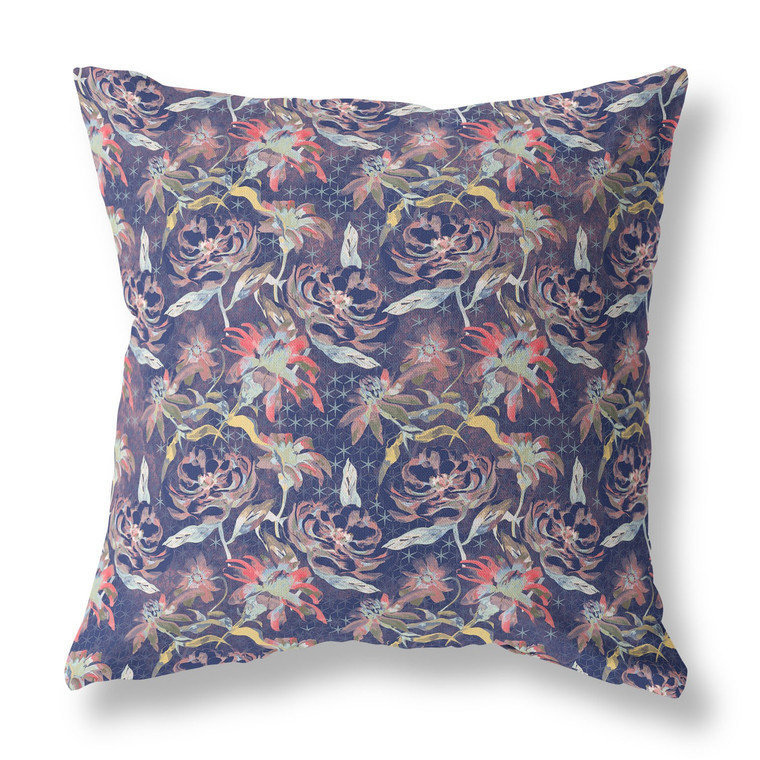 26” Midnight Blue Roses Indoor Outdoor Throw Pillow