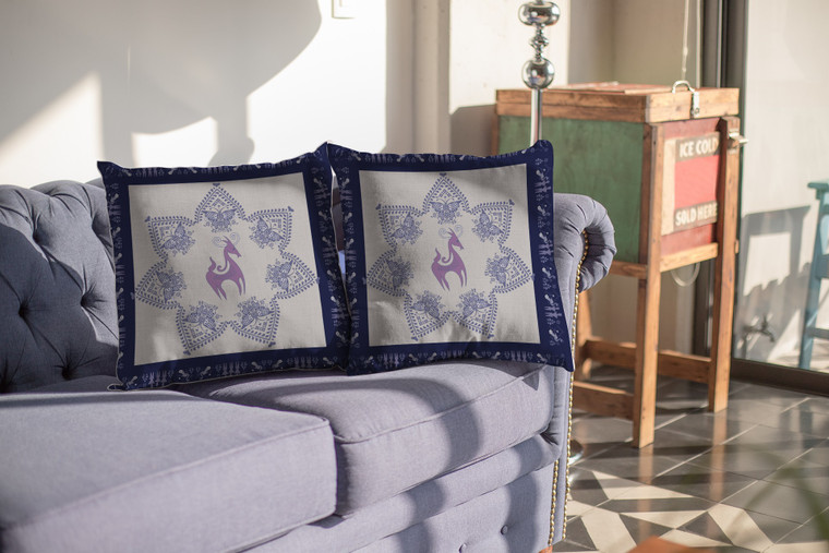 20” Gray Purple Horse Indoor Outdoor Throw Pillow