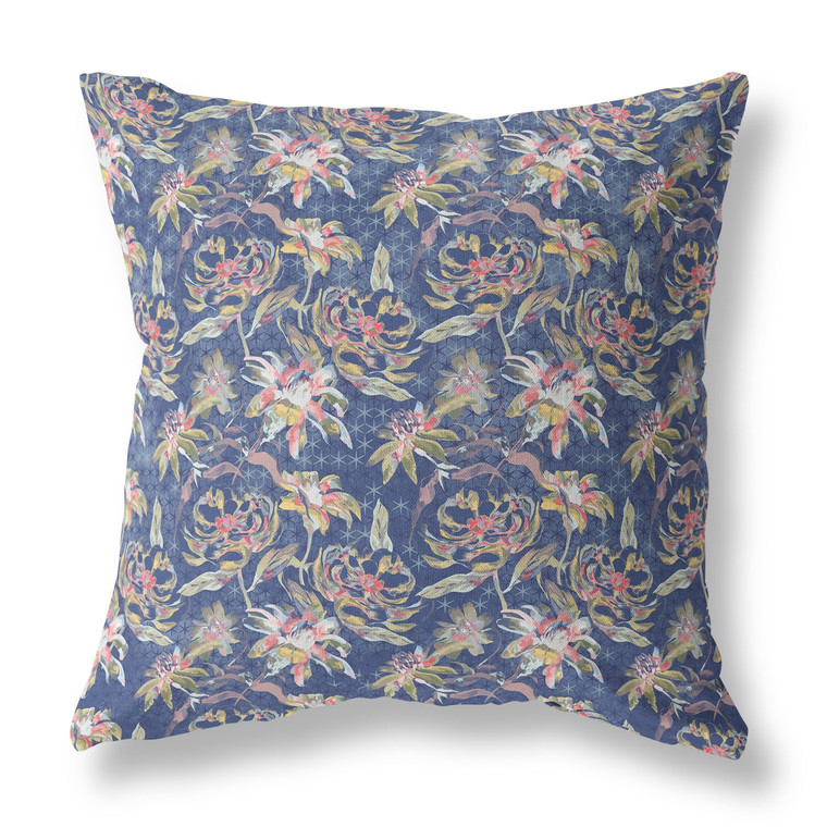 20” Blue Yellow Roses Indoor Outdoor Throw Pillow