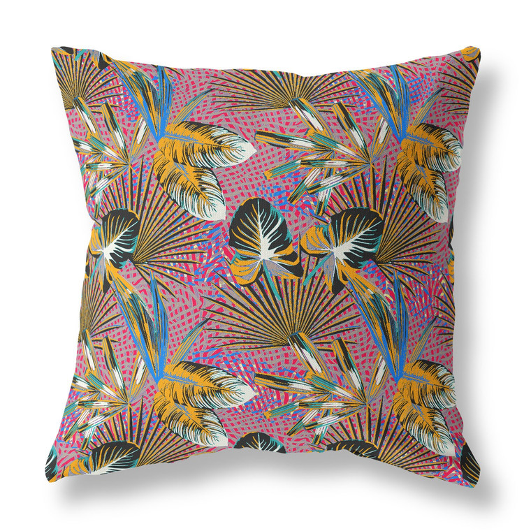 26” Magenta Gold Tropical Indoor Outdoor Throw Pillow