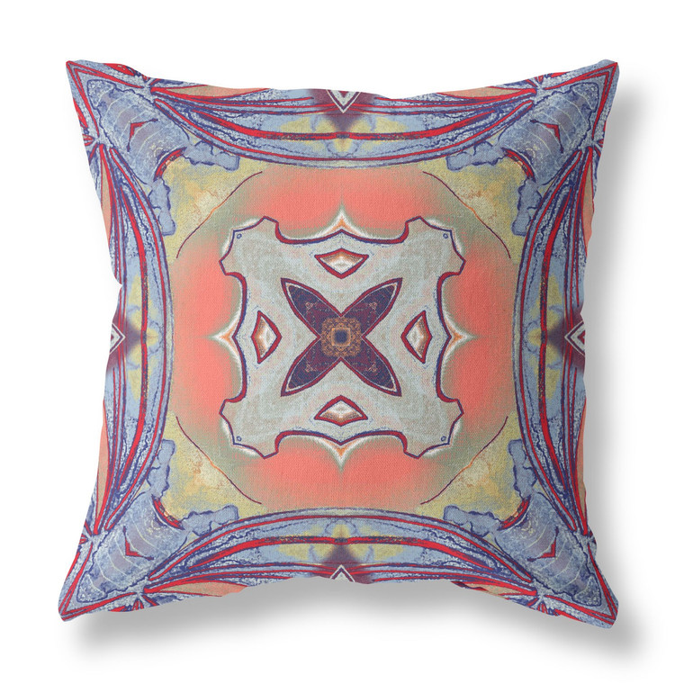20” Purple Orange Geo Tribal Indoor Outdoor Throw Pillow