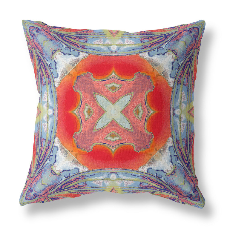20” Blue Orange Geo Tribal Indoor Outdoor Throw Pillow