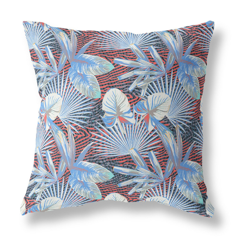 26” Blue Red Tropical Indoor Outdoor Throw Pillow