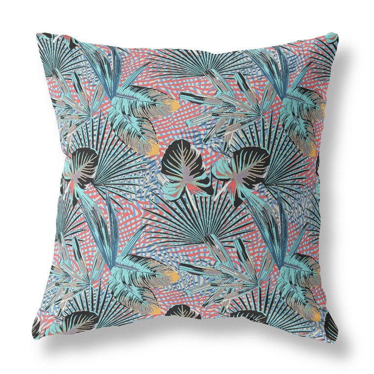 26” Aqua Red Tropical Indoor Outdoor Throw Pillow